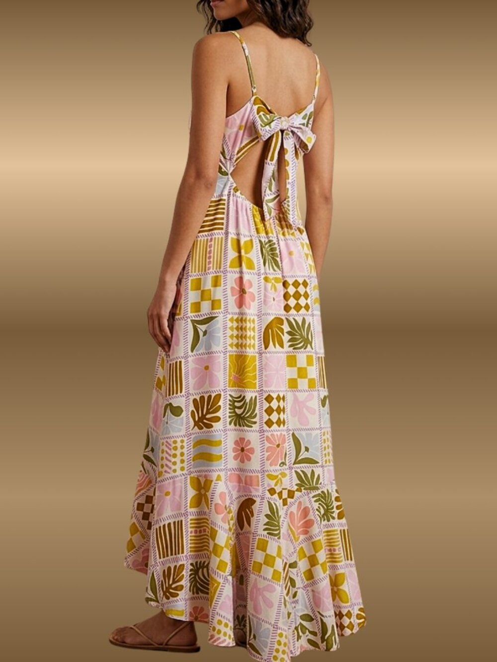 Paper Heart Floral Patchwork Open Back Hi Lo Ruffle Maxi Dress M NWT Boho Resort